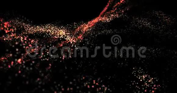 在黑色背景上跳舞的红色和黄色粒子4k渲染循环视频动画视频的预览图