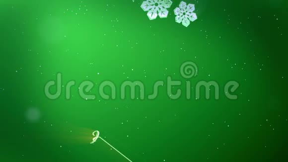 装饰3d雪花漂浮在绿色背景上的空气中用作圣诞新年贺卡或冬季动画视频的预览图