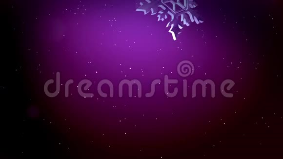 美丽的3d雪花在紫色背景下在夜晚漂浮在空中用作圣诞新年贺卡或冬季动画视频的预览图