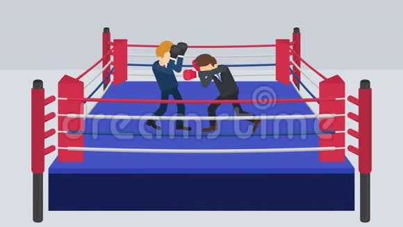 在拳击场上互相打架穿着拳击手套的商人战斗商业竞争概念平面循环动画视频的预览图
