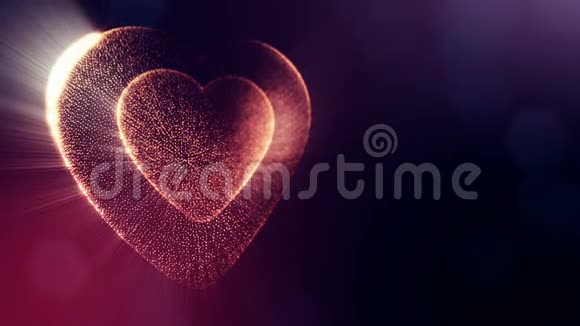 红色的心为情人节或婚礼背景作为无缝的镜头与深度和波克在黑暗的背景视频的预览图