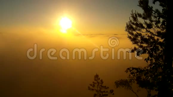 温泉雾蒙蒙的日出在一个美丽的岩石公园雾中的砂岩峰增加视频的预览图