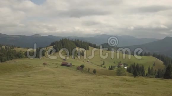 乌克兰Dzembronya村附近的夏季喀尔巴阡山脉的高空俯视图视频的预览图