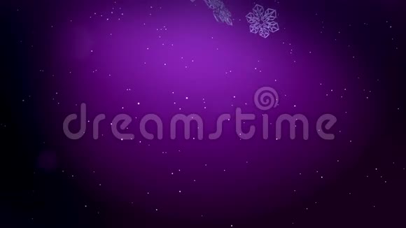美丽的三维雪花漂浮在空气中的紫色背景用作圣诞新年贺卡或冬季动画视频的预览图