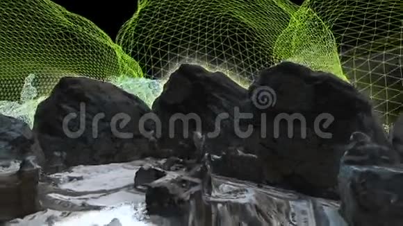 带线框背景的浮土和岩石之间的栅栏视频的预览图