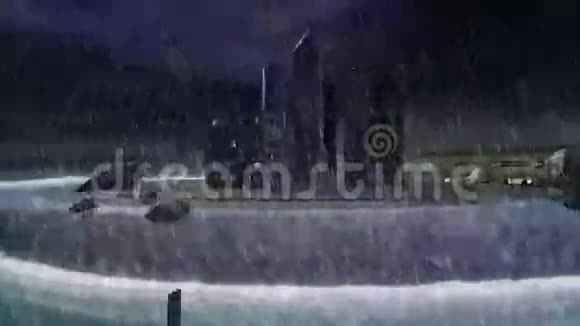 阴天有大雨的迷你城市视频的预览图