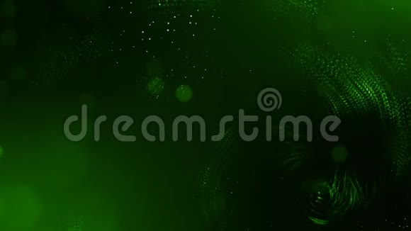 动态抽象背景的发光粒子与闪亮的波克火花暗绿色成分振荡视频的预览图