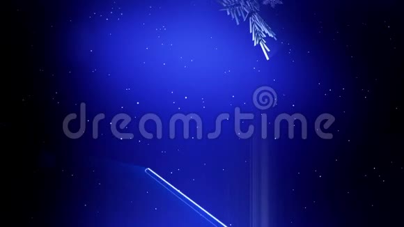 夜晚蓝色的背景下闪烁的3d雪花漂浮在空中用作动画圣诞节新年卡片或冬季视频的预览图