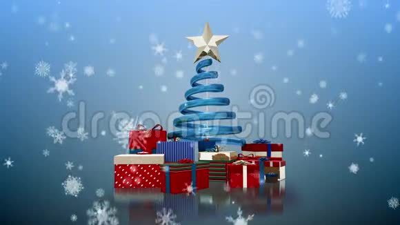 落在圣诞树上的雪花和礼物视频的预览图