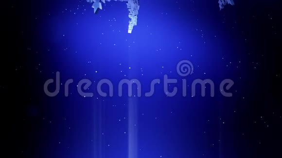 美丽的3D雪花在空气中缓慢地漂浮并在蓝色的背景上发光作为圣诞动画使用新年视频的预览图