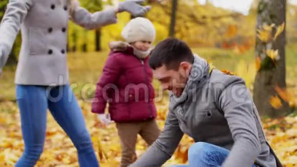 快乐的一家人在公园里玩秋叶视频的预览图