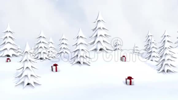 带礼物的冬季圣诞森林视频的预览图