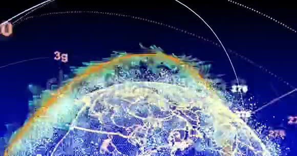 具有颗粒和丛状结构的抽象球体数字技术星球与大陆形成三角带视频的预览图