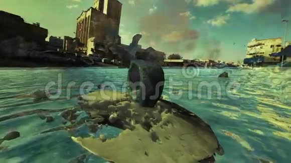 沙尘暴过环形广场雕像视频的预览图