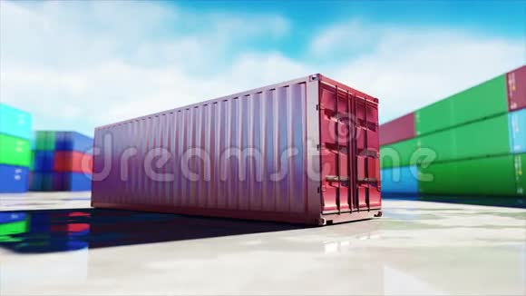 集装箱在仓库码头海港货物集装箱物流和商业理念现实的4k动画视频的预览图