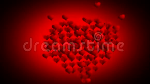 许多动画红色的小心脏扩大和收缩形成一个大心脏在黑色发亮的背景下广播节目的基础上视频的预览图