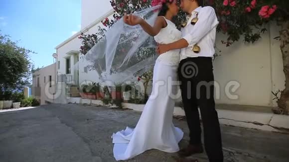 漂亮的新婚夫妇新娘和新郎相爱了视频的预览图
