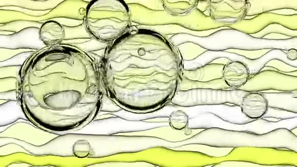 抽象背景有玻璃气泡和黄色白色和石灰扭动丝带视频的预览图