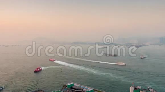 日落光香港维多利亚港交通全景4k时间流逝中国视频的预览图