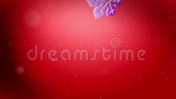 美丽的3d雪花漂浮在空气中在红色背景下在夜间发光用作圣诞动画新年贺卡或视频的预览图