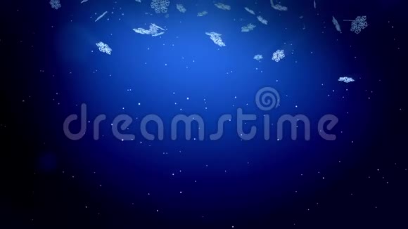 装饰的3d雪花漂浮在空气中晚上在蓝色背景上发光作为圣诞动画使用新年视频的预览图