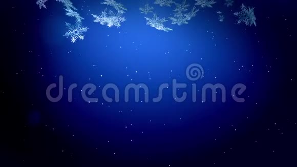 装饰的3d雪花在蓝色背景下在空中飞舞用作圣诞新年贺卡或冬季动画视频的预览图