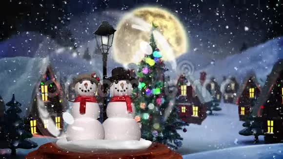 雪地雪人情侣可爱的圣诞动画视频的预览图