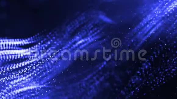 三维蓝色背景与奇妙的发光粒子循环三维动画具有景深光效现代视频的预览图