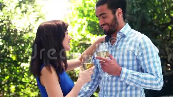 微笑浪漫的夫妇品尝酒杯视频的预览图