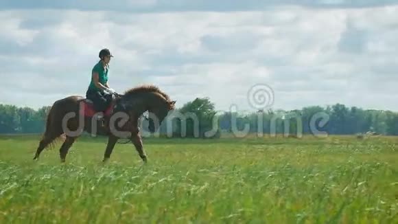 美丽的女孩在乡下骑马视频的预览图