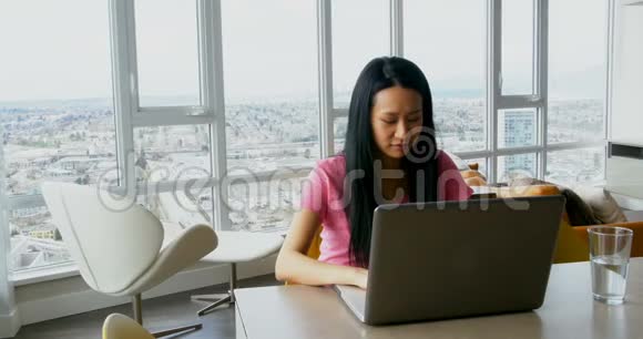 使用笔记本电脑的女性客厅4k视频的预览图