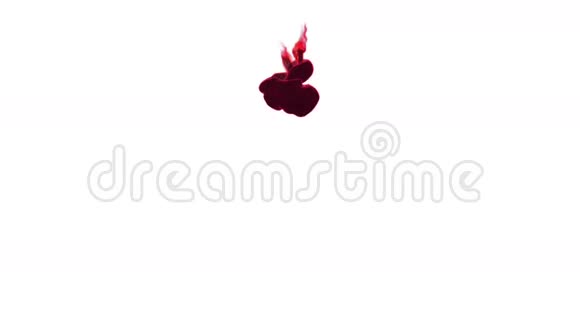 水中红色油漆的特写动作水滴在水中墨水在水中旋转从水中分离出的丝质墨水云视频的预览图