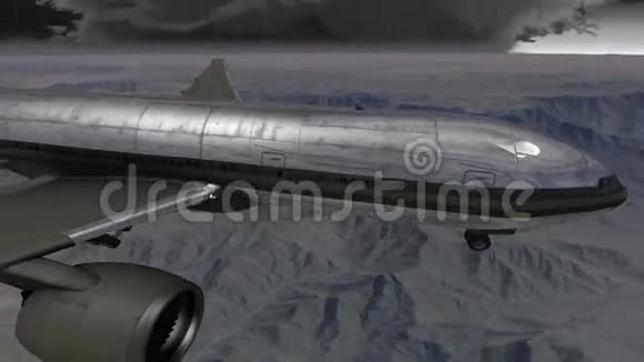 在乌云密布的天空中飞越群山的飞机视频的预览图