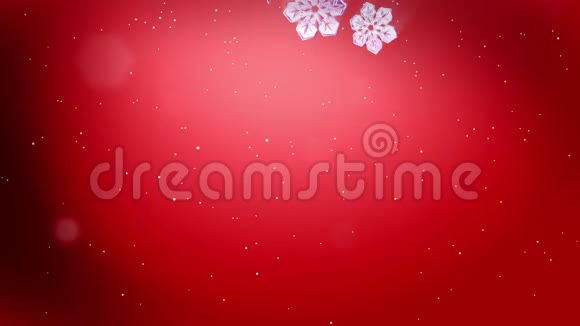装饰性的三维雪花漂浮在红色背景上用作动画圣诞节新年卡片或冬季视频的预览图