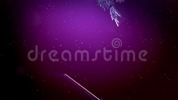 闪亮的三维雪花漂浮在空气中在紫色的背景下在夜间发光用作圣诞新年贺卡视频的预览图