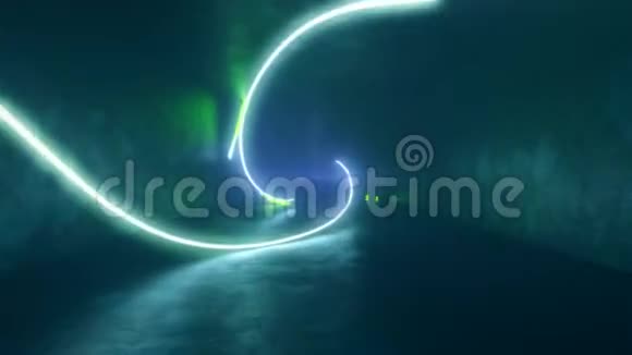 4k三维渲染循环动画隧道抽象无缝背景荧光紫外光发光霓虹灯线视频的预览图