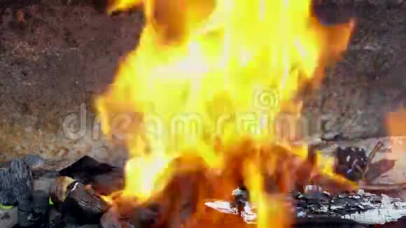 烧烤烤架火焰木炭烧烤背景视频的预览图
