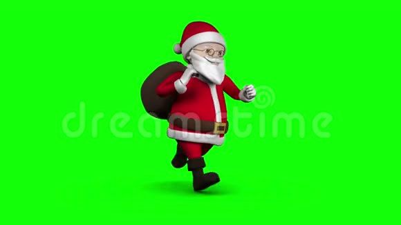 卡通圣诞老人在绿色背景上奔跑视频的预览图