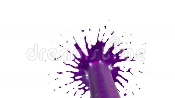 美丽的喷泉喷射液体像紫罗兰汁白色背景上的3D与阿尔法通道使用阿尔法掩码最上面的视频的预览图