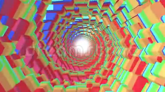 飞行通过3d彩色多角尺度隧道背景新质量运动图形动画酷酷漂亮视频的预览图