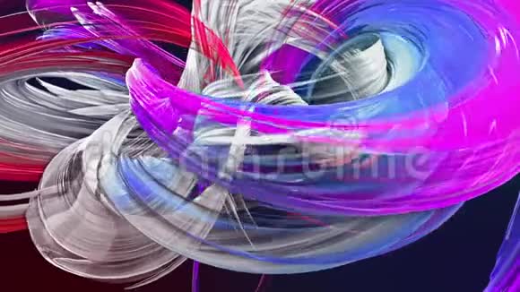 抽象透明丝带在运动中作为无缝创意背景五颜六色的条纹在圆形的形成中扭曲视频的预览图