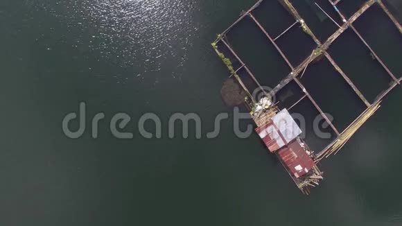 竹鱼笼建于山湖中央无人机视频的预览图