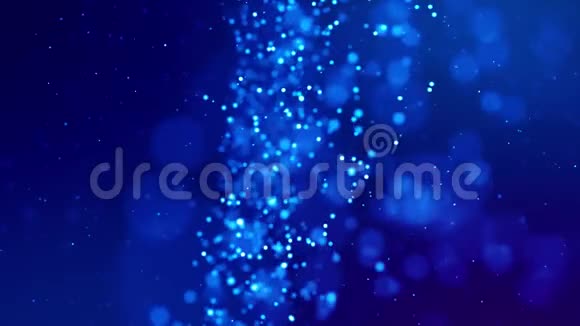 闪烁的蓝色魔法粒子在粘性液体中飞行和发光具有惊人的bokeh在4k的奇妙背景特写视频的预览图