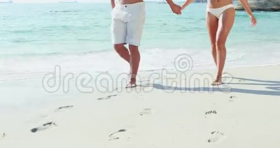 两人手牵手在海滩散步视频的预览图