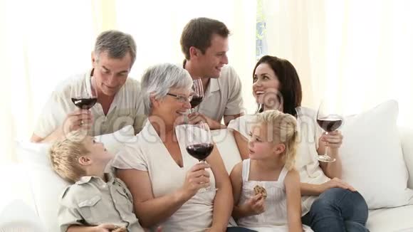 幸福的退休祖父母和家人视频的预览图
