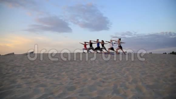 运动瑜伽健康生活方式健身战士姿势的混合种族群体视频的预览图