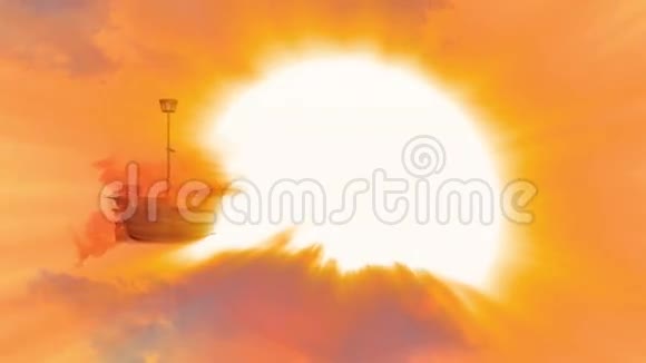 日落时在云层上燃烧的船视频的预览图