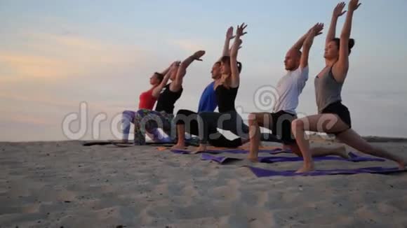 运动瑜伽健康生活方式健身战士姿势的混合种族群体视频的预览图