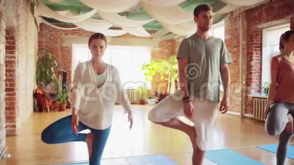 在健身房做瑜伽练习的一群人视频的预览图