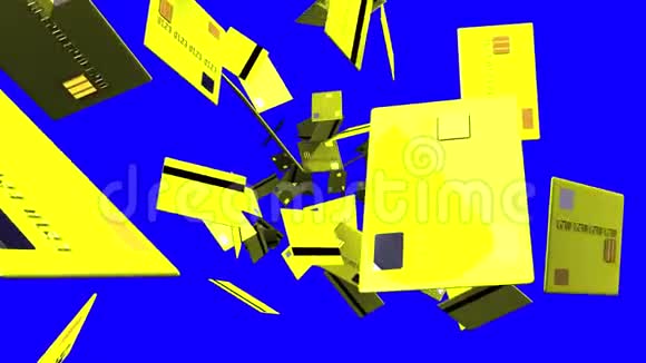 蓝色彩色钥匙上的黄色信用卡视频的预览图